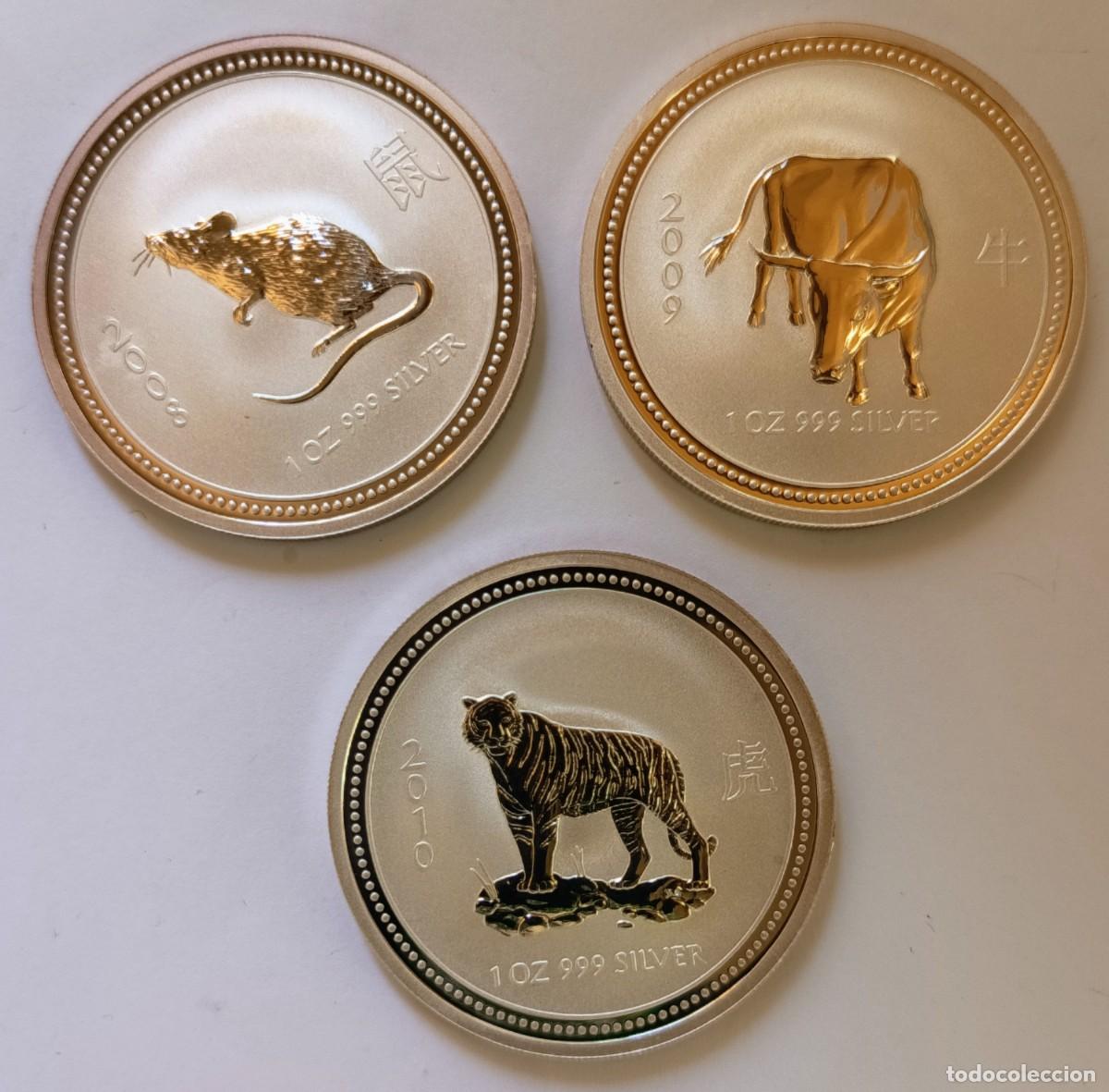 Monedas antiguas de Ocean&iacute;a: AUSTRALIA. 3 MONEDAS DE PLATA (0,999): CALENDARIO LUNAR (6): 1 D&oacute;lar. 2007X3. RARAS