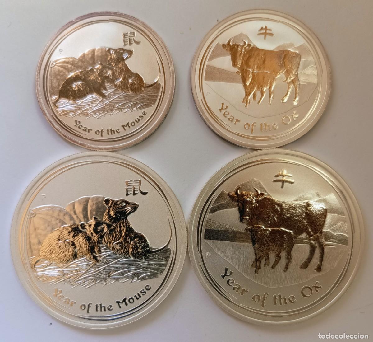 Monedas antiguas de Ocean&iacute;a: AUSTRALIA. 4 MONEDAS DE PLATA (0,999): CALENDARIO LUNAR (7): 50 Cents, 1 D&oacute;lar. 2008 y 2009