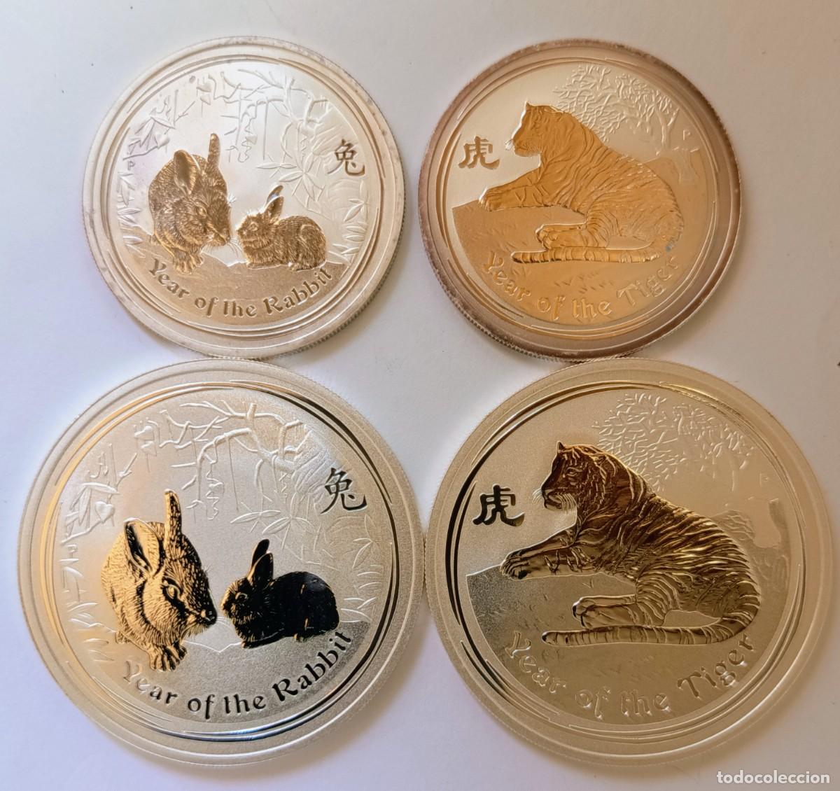 Monedas antiguas de Ocean&iacute;a: AUSTRALIA. 4 MONEDAS DE PLATA (0,999): CALENDARIO LUNAR (8): 50 Cents, 1 D&oacute;lar. 2010 y 2011