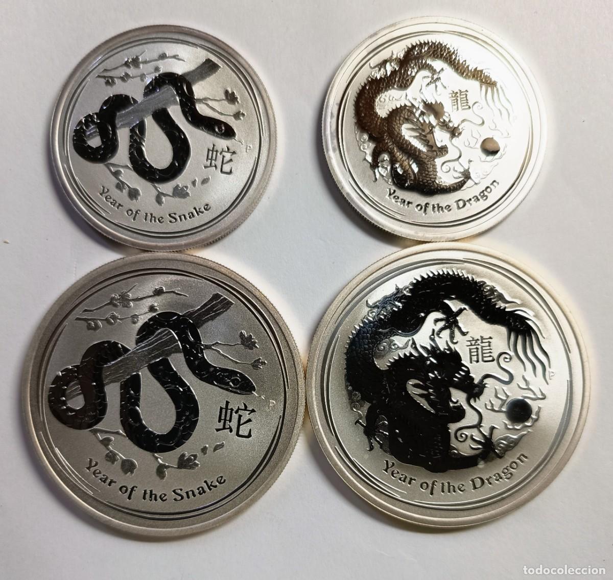 Monedas antiguas de Ocean&iacute;a: AUSTRALIA. 4 MONEDAS DE PLATA (0,999): CALENDARIO LUNAR (9): 50 Cents, 1 D&oacute;lar. 2012 y 2013
