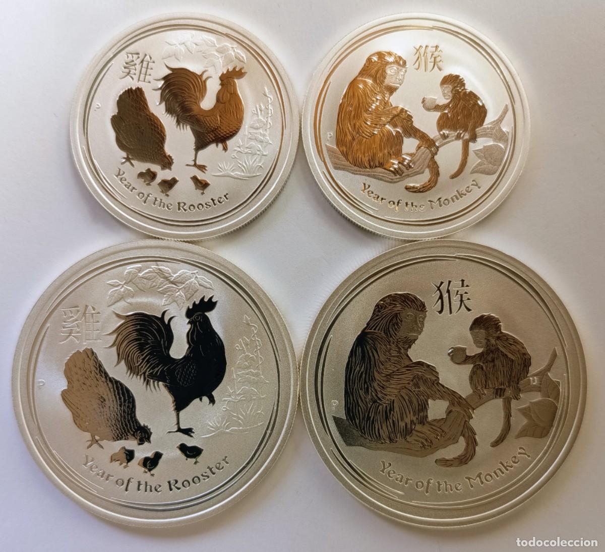 Monedas antiguas de Ocean&iacute;a: AUSTRALIA. 4 MONEDAS DE PLATA (0,999): CALENDARIO LUNAR (9): 50 Cents, 1 D&oacute;lar. 2016 y 2017