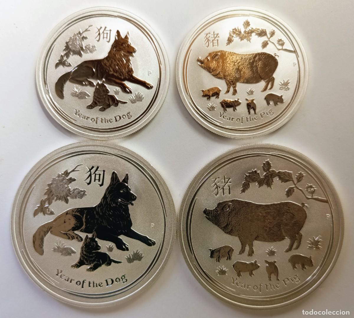 Moedas antigas da Oce&acirc;nia: AUSTRALIA. 4 MONEDAS DE PLATA (0,999): CALENDARIO LUNAR (12): 50 Cents, 1 D&oacute;lar. 2018 y 2019