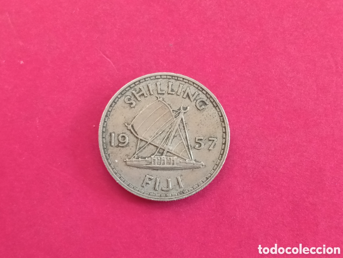 Monedas antiguas de Ocean&iacute;a: 1 chel&iacute;n de Fiji 1957