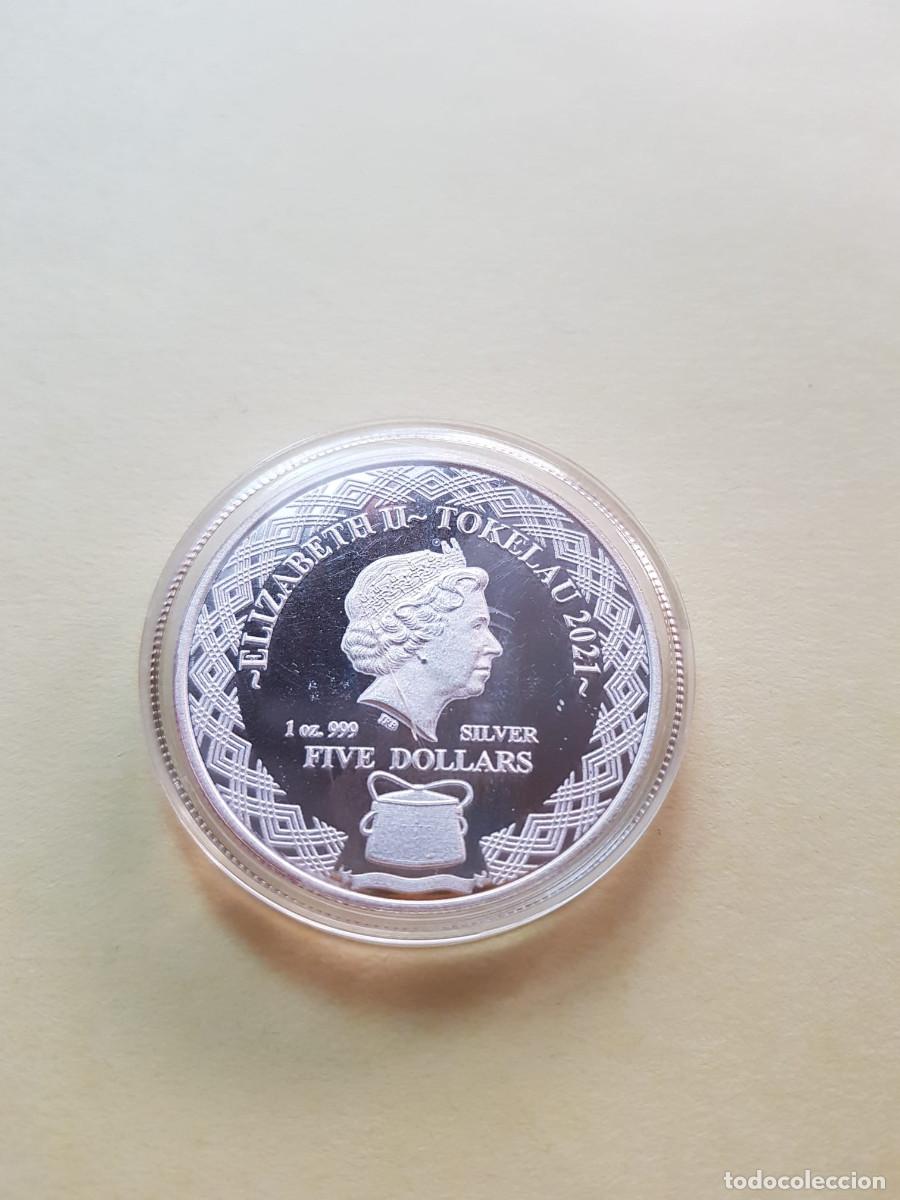 Monedas antiguas de Ocean&iacute;a: TOKELAU- 5 DOLARES-2021- 1 ONZA PLATA 0,999