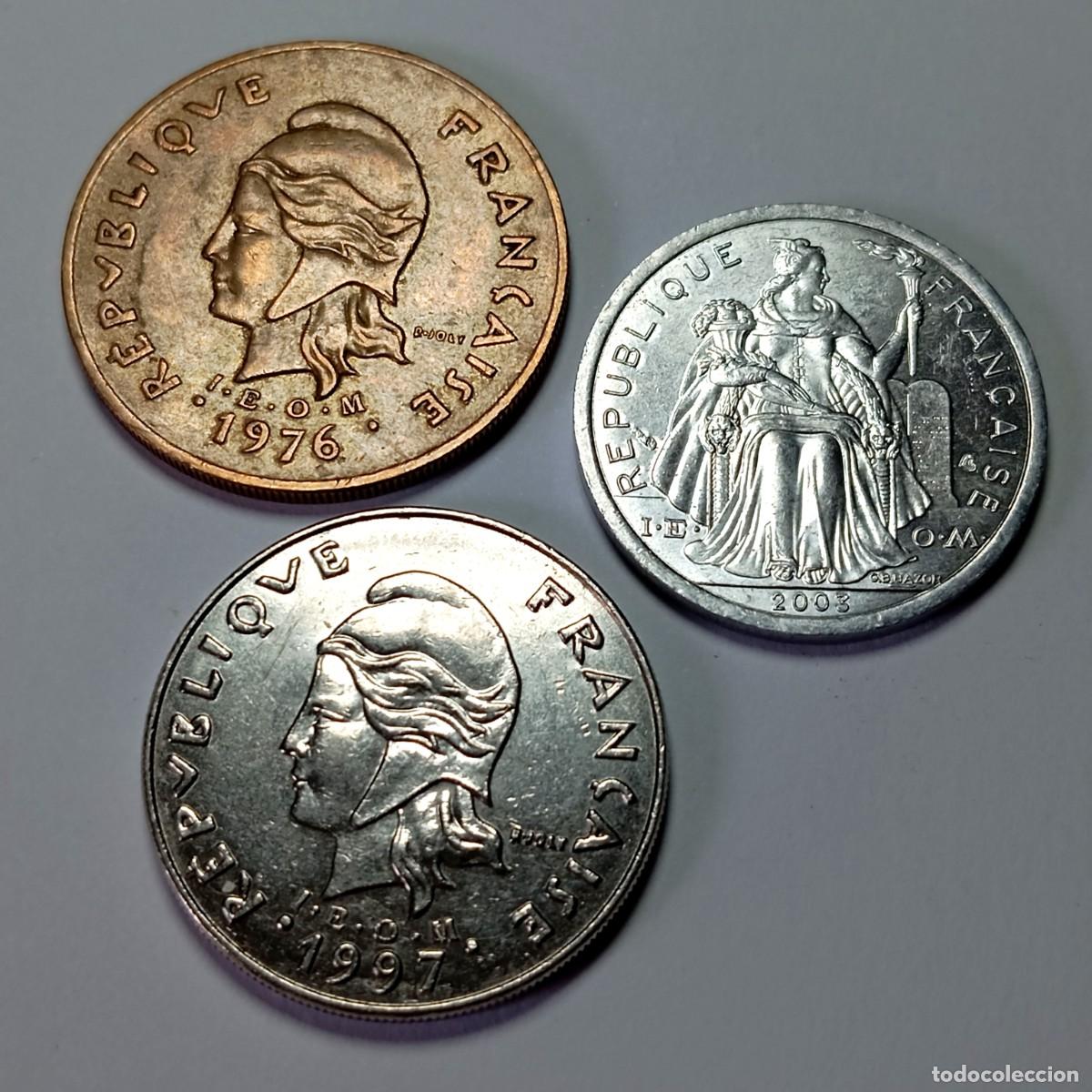 Monedas antiguas de Ocean&iacute;a: ⚜️ BBG3 9. Excelente lote de 3 monedas territorios franceses de ultramar en el Pac&iacute;fico (Ocean&iacute;a)