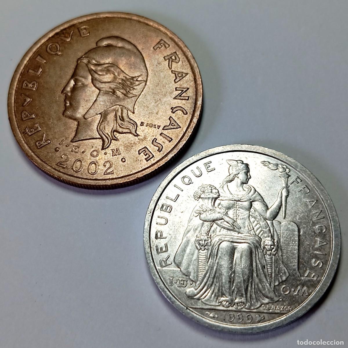 Monedas antiguas de Ocean&iacute;a: ⚜️ BBG4 2. Lote 2 Monedas Coloniales Francesas Polinesia 100 y 2 Francs 2002 1999 Polynesia Francs
