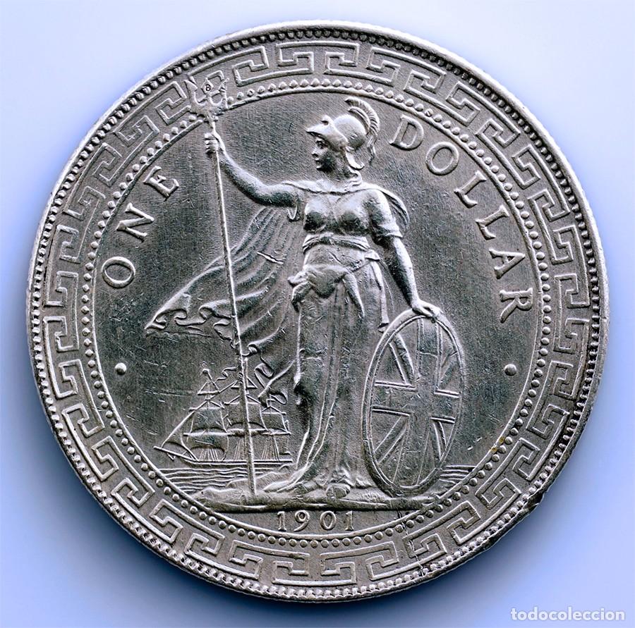 Monedas antiguas de Ocean&iacute;a: Gran Breta&ntilde;a-Hong Kong brit&aacute;nica. Dollar Trade 1901 Bombay EBC-/XF- Plata 27 g.