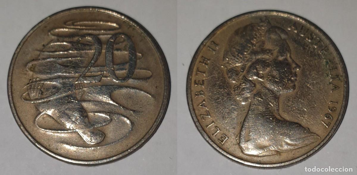 Monedas antiguas de Ocean&iacute;a: Australia 20 Centavos 1967 - Isabel II - Ornitorrinco - KM#66