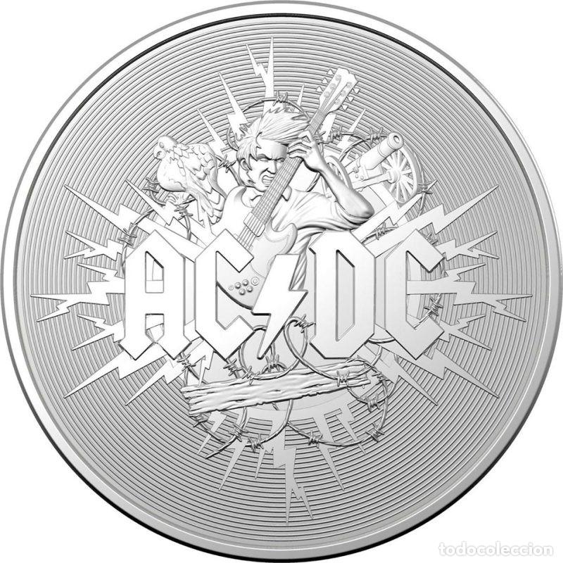 Monedas antiguas de Ocean&iacute;a: AUSTRALIA ONZA DE PLATA 1$ 2021 AC/DC ANGUS YOUNG CON CAJA