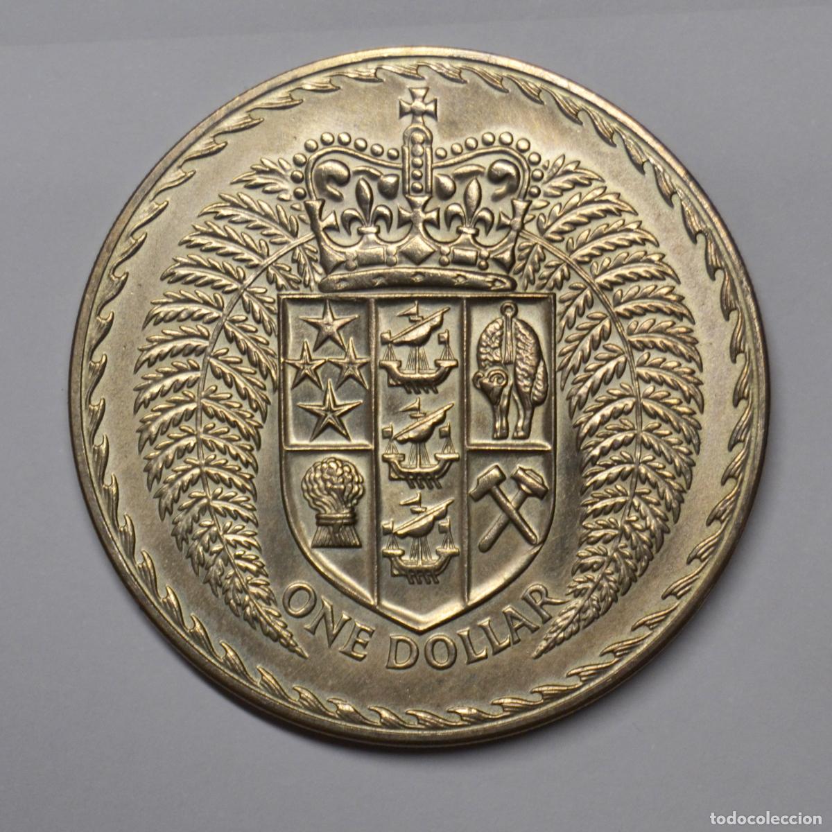 Moedas antigas da Oce&acirc;nia: NUEVA ZELANDA - 1 DOLAR 1973 - ESCUDO DE ARMAS - LOTE 5725
