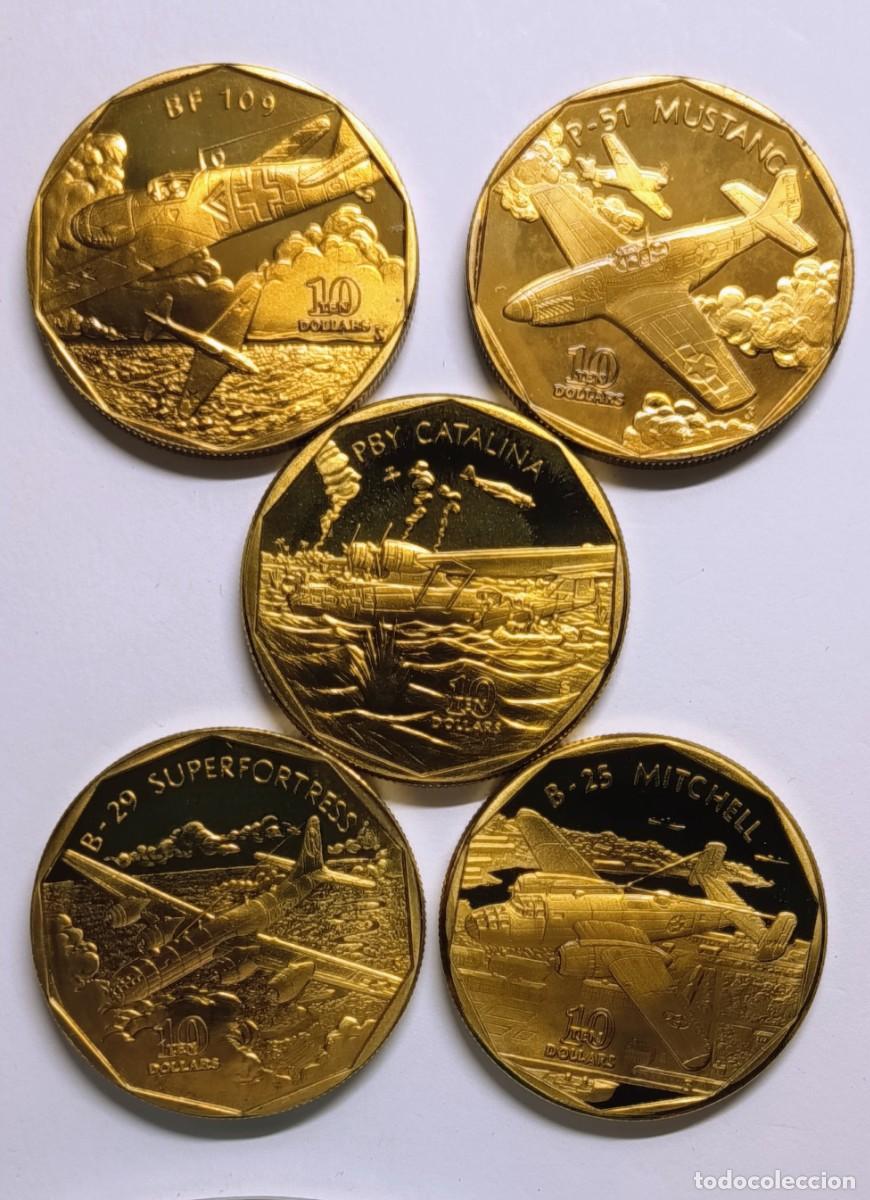 Monedas antiguas de Ocean&iacute;a: REP&Uacute;BLICA DE ISLAS MARSHALL. 5 MONEDAS DE 10 $. 1991. Brass (lat&oacute;n). Prooflike