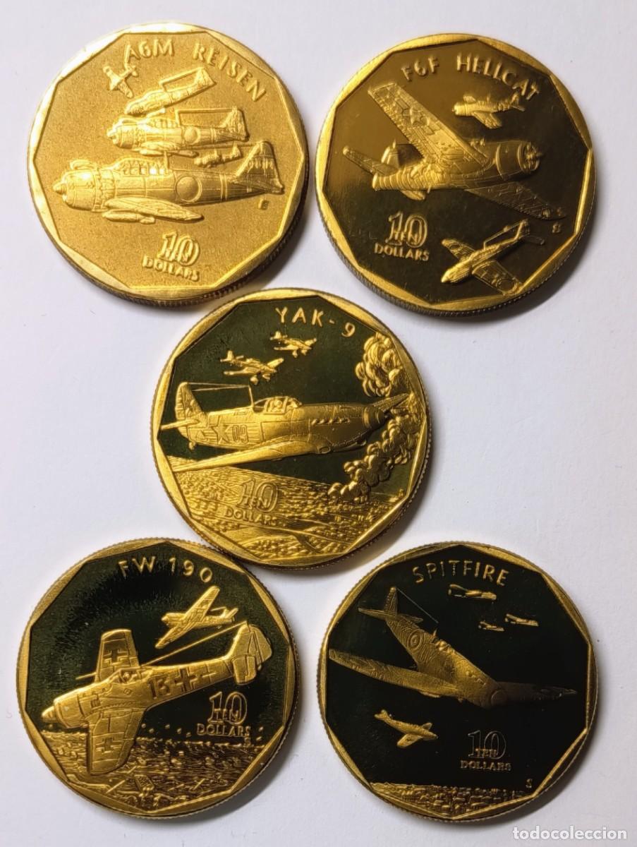 Monedas antiguas de Ocean&iacute;a: REP&Uacute;BLICA DE ISLAS MARSHALL. 5 MONEDAS DE 10 $. 1991. Brass (lat&oacute;n). Prooflike