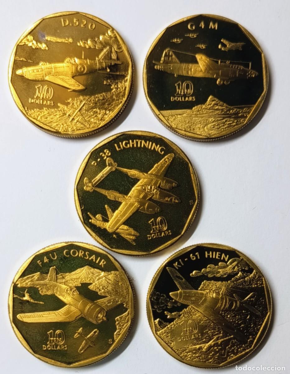 Monedas antiguas de Ocean&iacute;a: REP&Uacute;BLICA DE ISLAS MARSHALL (4). 5 MONEDAS DE 10 $. 1991. Brass (lat&oacute;n). Prooflike