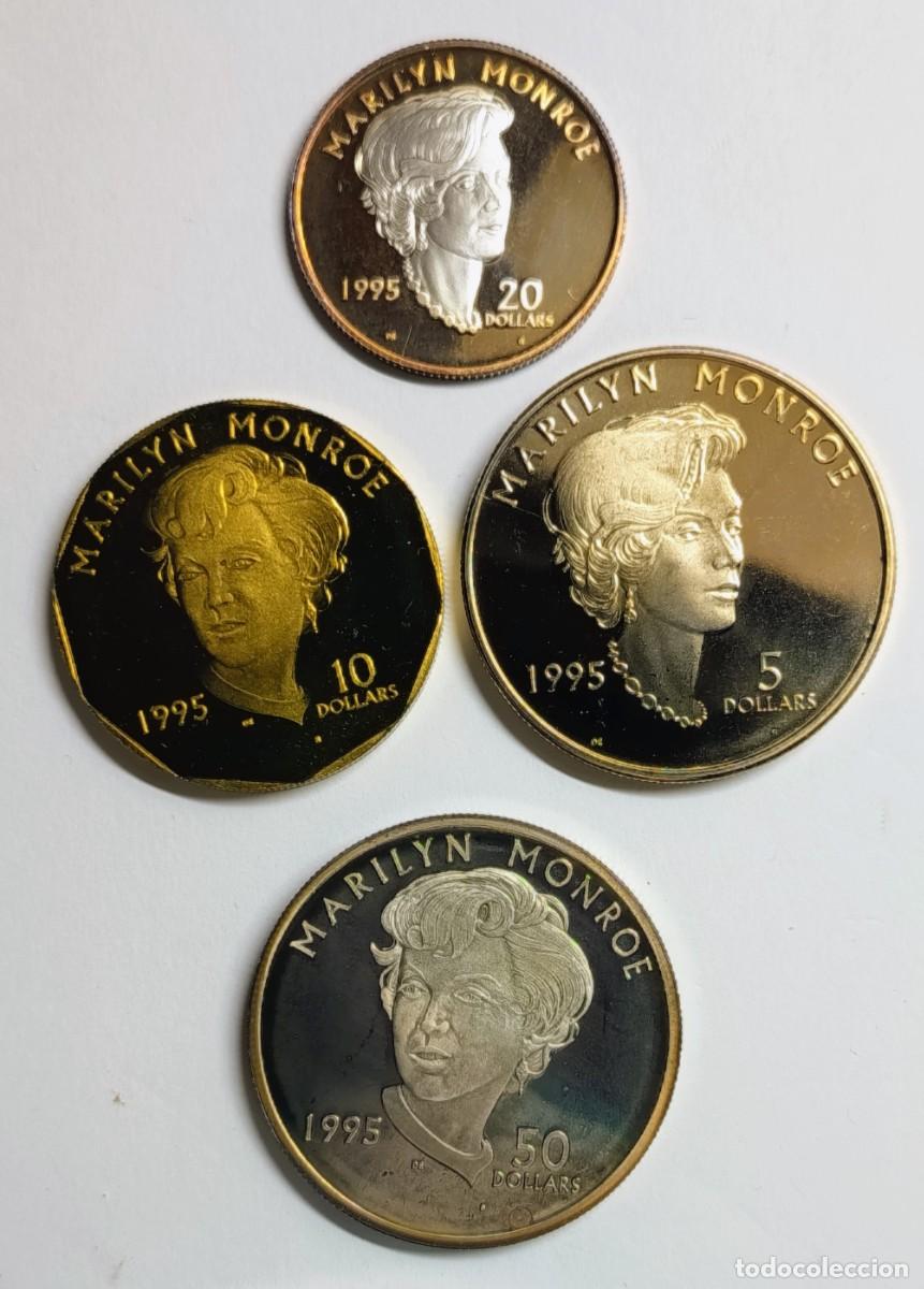 Monedas antiguas de Ocean&iacute;a: REP&Uacute;BLICA DE ISLAS MARSHALL (9). 4 MONEDAS DE 5, 10, 20 y 50 $. CON PLATA. 1995. MARILYN MONROE