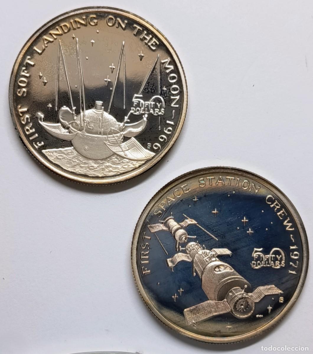 Monedas antiguas de Ocean&iacute;a: REP&Uacute;BLICA DE ISLAS MARSHALL (12). 2 MONEDAS DE 50 $. PLATA ,999. 1989. SERIE CONQUISTA DEL ESPACIO