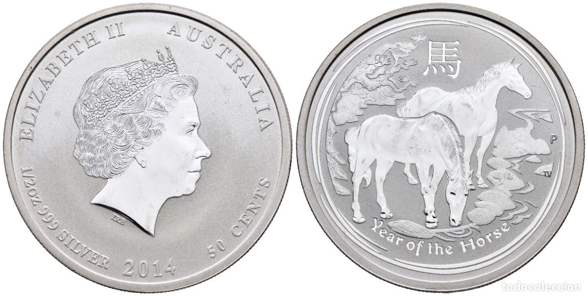 Monedas antiguas de Ocean&iacute;a: *** MAGN&Iacute;FICOS 50 CENTS DE ELIZABETH II, 2014. AUSTRALIA. A&Ntilde;O DEL CABALLO. PLATA ***