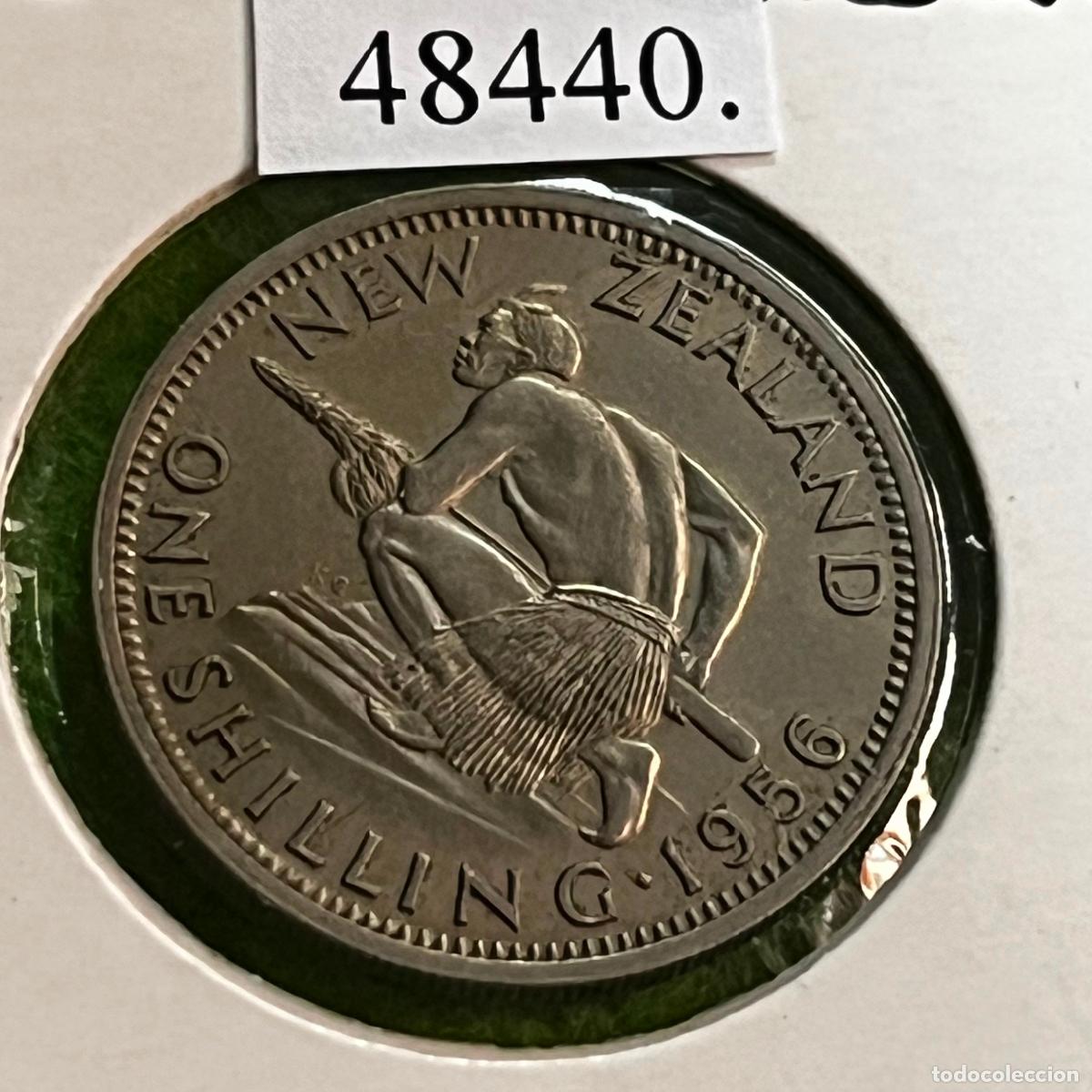 Monedas antiguas de Ocean&iacute;a: Nueva Zelanda 1 chelin 1956, Guerrero maor&iacute;