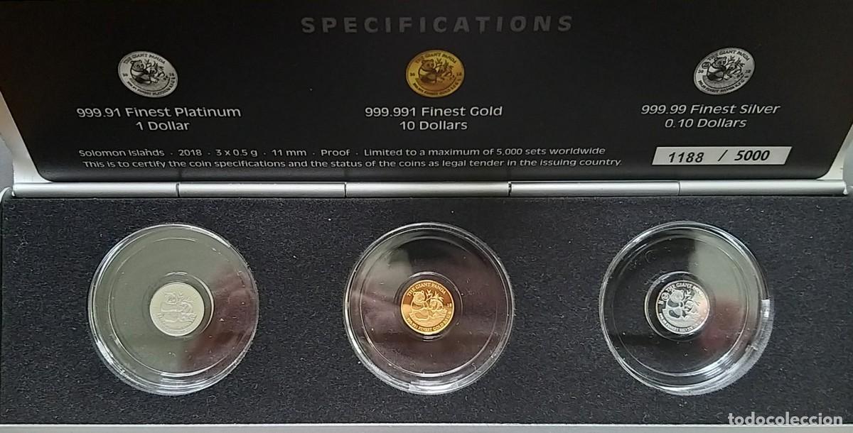 Monedas antiguas de Ocean&iacute;a: SC-Islas Salomon-Set de 3 monedas, Oro, Platino Plata, 0,5 g. Cada pieza