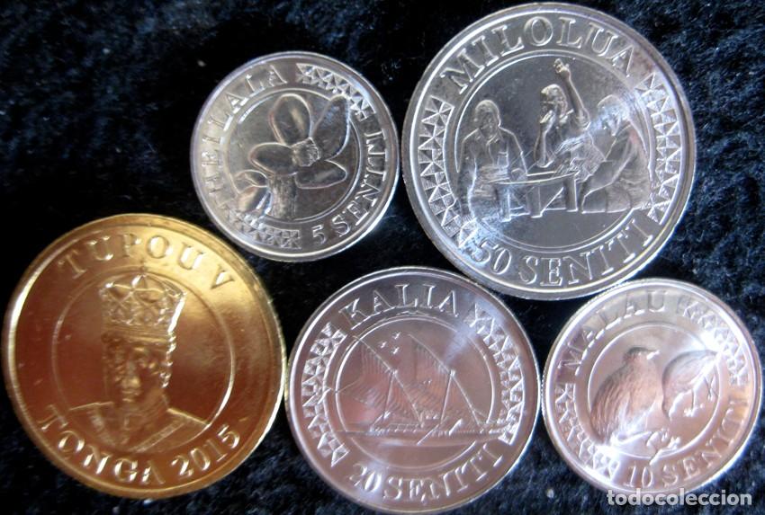 Monedas antiguas de Ocean&iacute;a: Tonga, Set de 5 monedas: 5, 10, 20 y 50 senti 1 Pa,anga &rdquo;Tipismo&rdquo;/ SC./ Ver fotos.