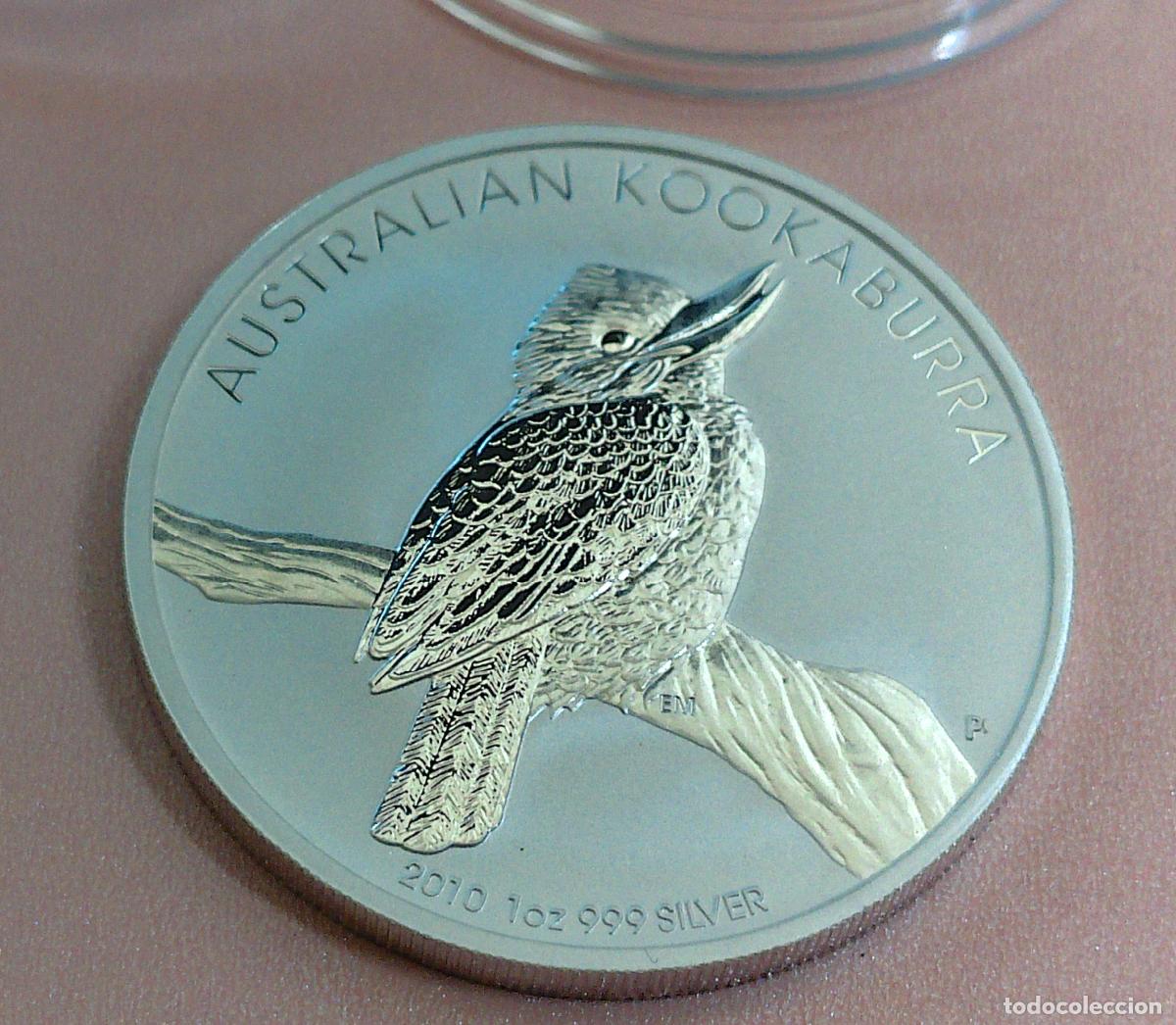 Monedas antiguas de Ocean&iacute;a: Moneda plata 2010 1 onza Oz 999 Kookaburra Silver Bullion coin 1$ Perth Mint Australia