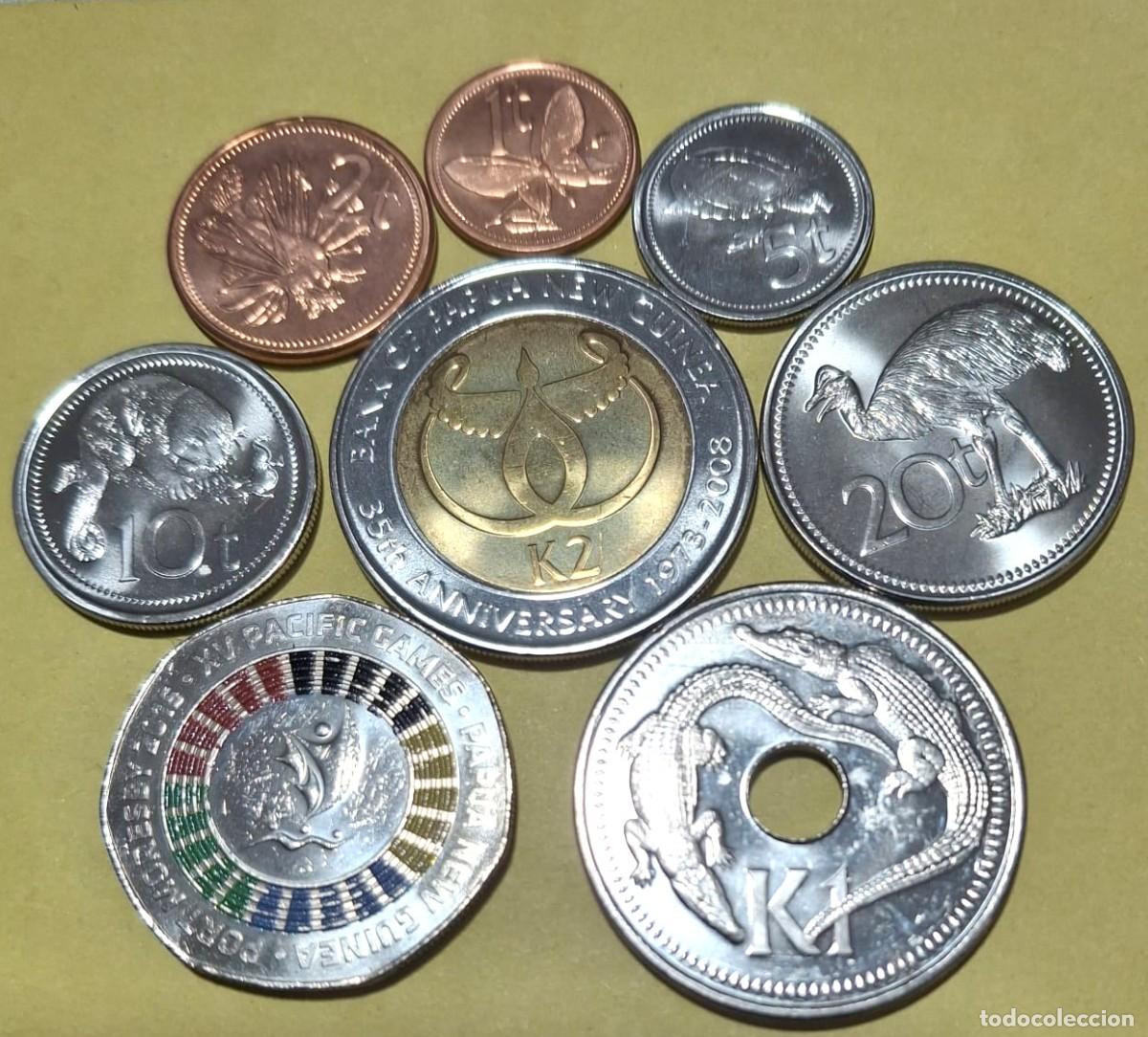 Old Coins of Oceania: Papua Nueva Guinea, Set de 8 monedas: 1, 2, 5, 10, 20 y 50 Toea + 1 y 2 Kina. / Fauna - ..../ SC. F.