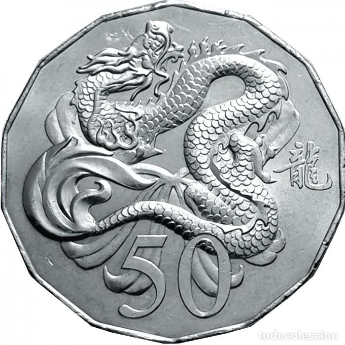 Monedas antiguas de Ocean&iacute;a: Australia, 50 centavos 2012 &rdquo;A&ntilde;o del Drag&oacute;n&rdquo; KM#2020./ Nueva, sin circular.