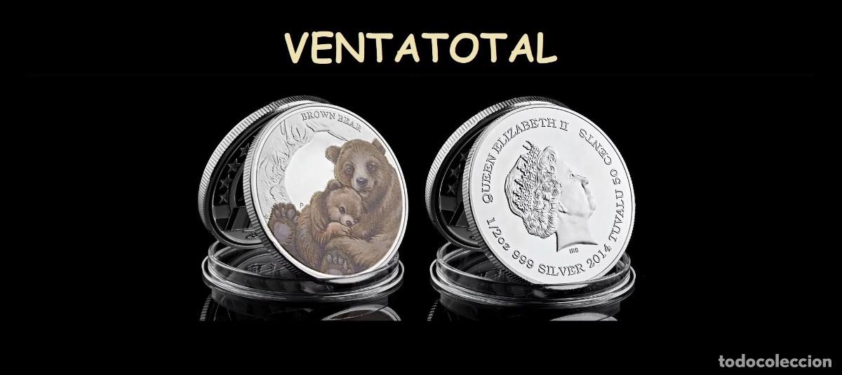 Monedas antiguas de Ocean&iacute;a: TUVALU 2014 MEDALLA TIPO MONEDA PLATA HOMENAJE AL OSO PARDO - LEER DENTRO DESCRIPCION
