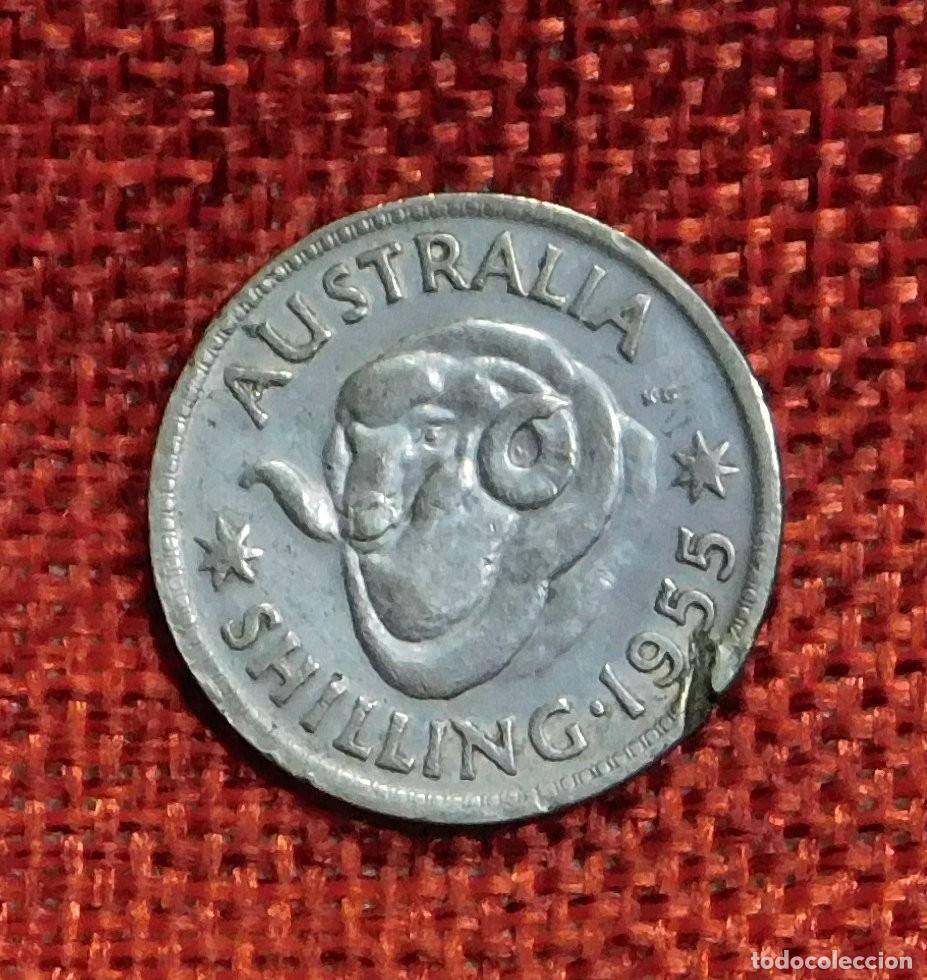Moedas antigas da Oce&acirc;nia: Australia - Shilling - A&ntilde;o 1955 - Reina Isabel II Elizabeth II - 1 Chelin