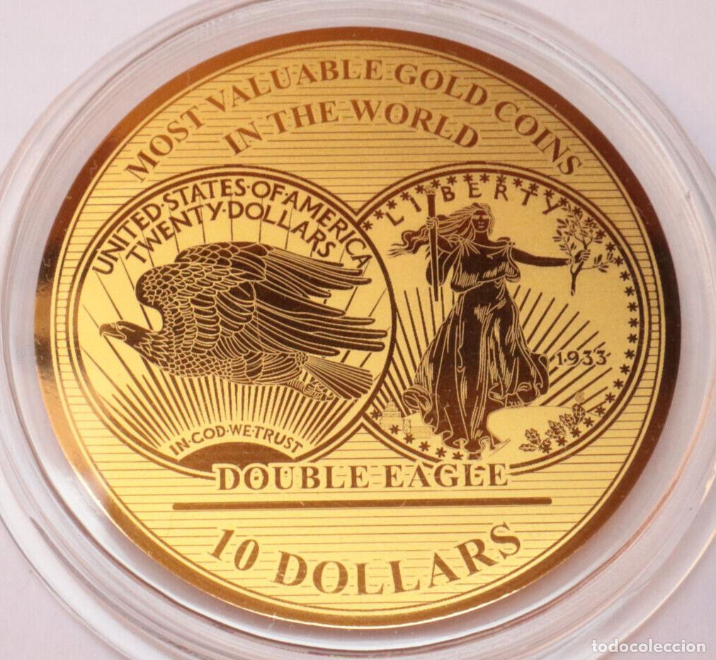 Monedas antiguas de Ocean&iacute;a: moneda oro 999 Double Eagle (1933) Solomon Islas $10 2019 COA (Certif)