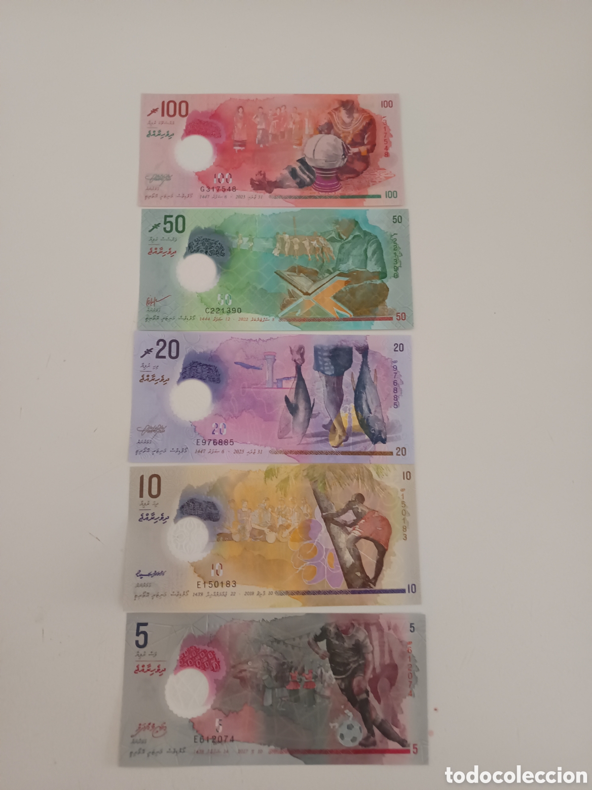 Monedas antiguas de Ocean&iacute;a: 5 Billetes Islas Maldivas - Foto 2