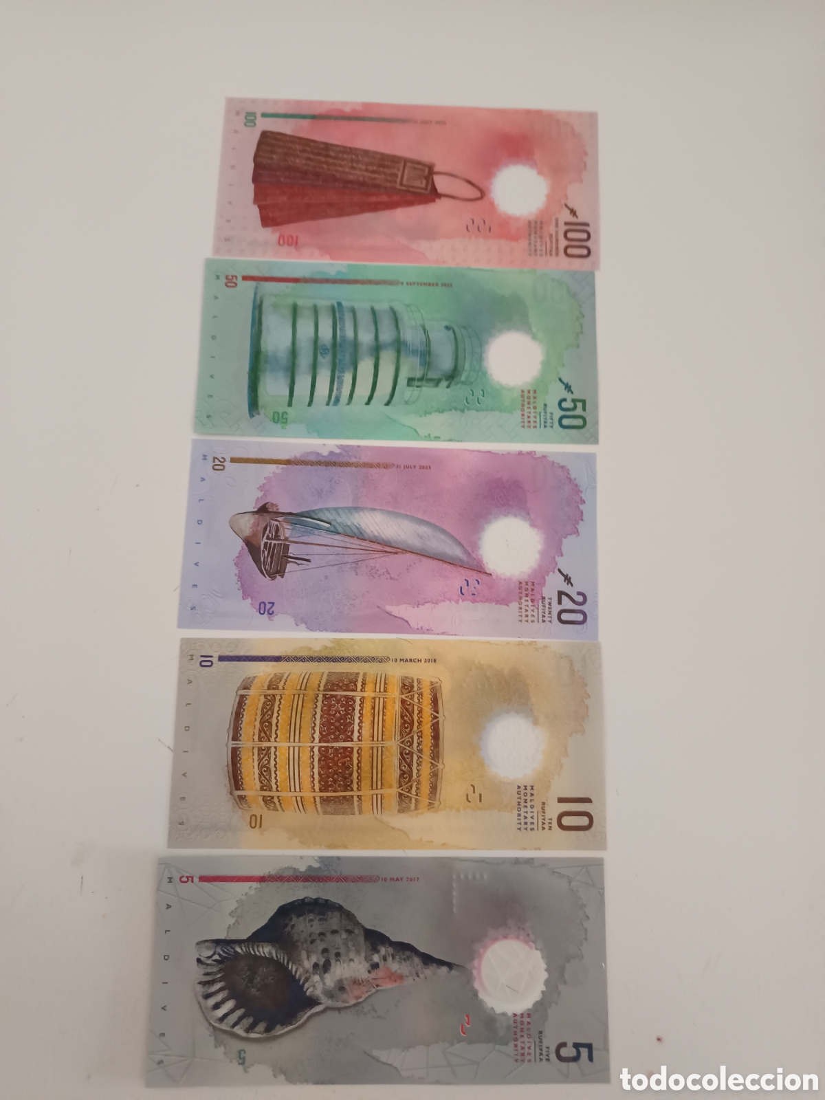 Monedas antiguas de Ocean&iacute;a: 5 Billetes Islas Maldivas - Foto 3