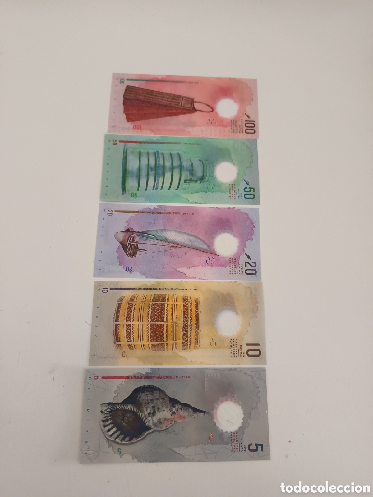 Monedas antiguas de Ocean&iacute;a: 5 Billetes Islas Maldivas - Foto 4