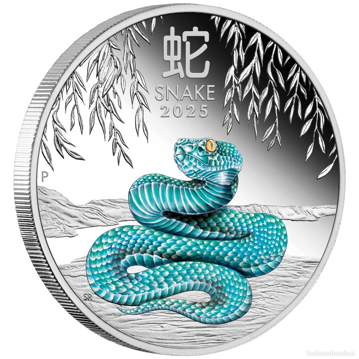 Monedas antiguas de Ocean&iacute;a: Australia Snake Serie Lunar III Serpiente 1 oz Coloreada Moneda de PLATA 2025 Perth