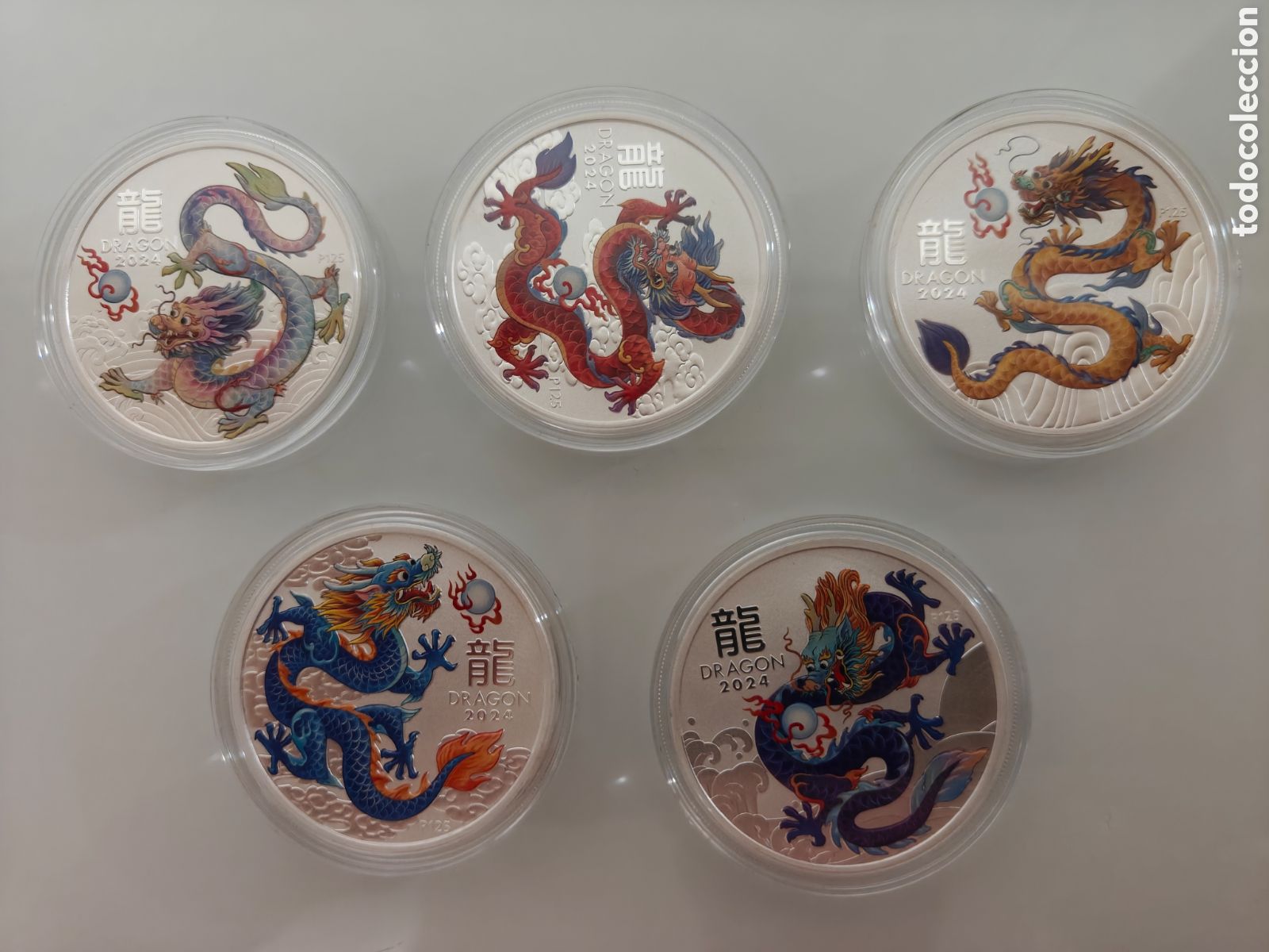 Monedas antiguas de Ocean&iacute;a: 5x ONZAS DRAGON 2024 COLOR P125 PERTH MINT AUSTRALIA