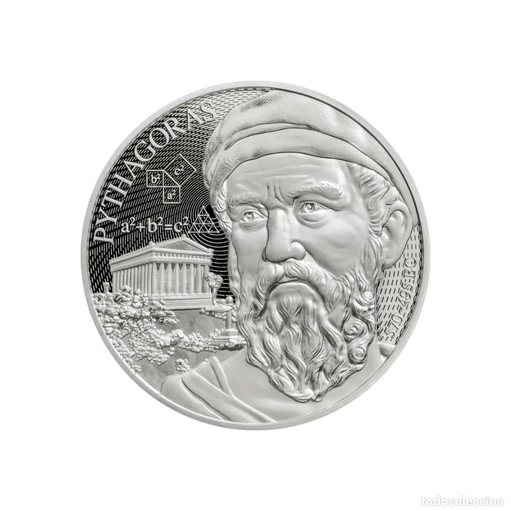 Monedas antiguas de Ocean&iacute;a: NIUE. ONZA DE PLATA 2026 PIT&Aacute;GORAS. SOLO 199 PIEZAS ACU&Ntilde;ADAS. SIN CIRCULAR. SC.