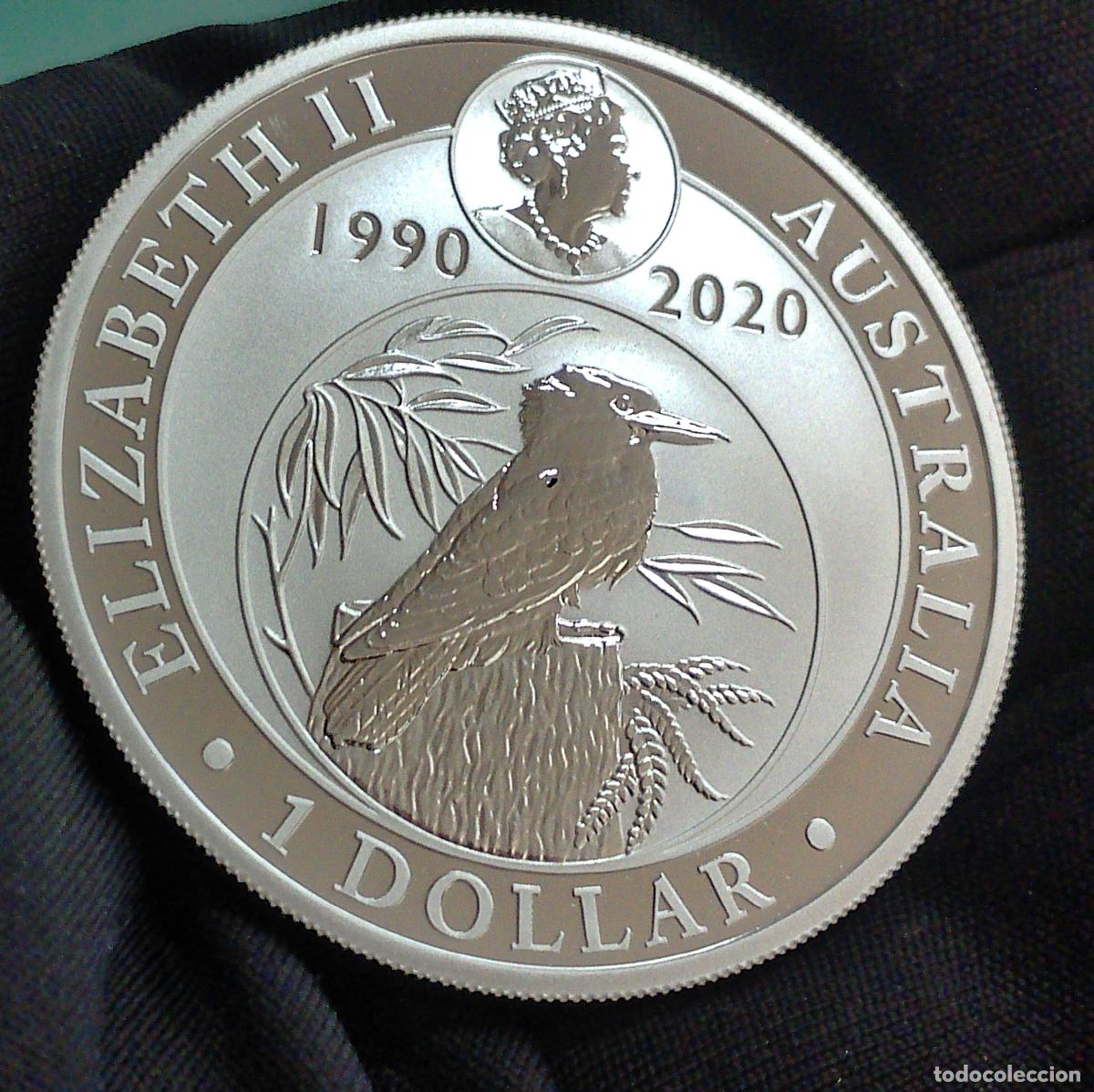 Monedas antiguas de Ocean&iacute;a: 1 onza PLATA .999 30 aniversario de la moneda Kookaburra australiana