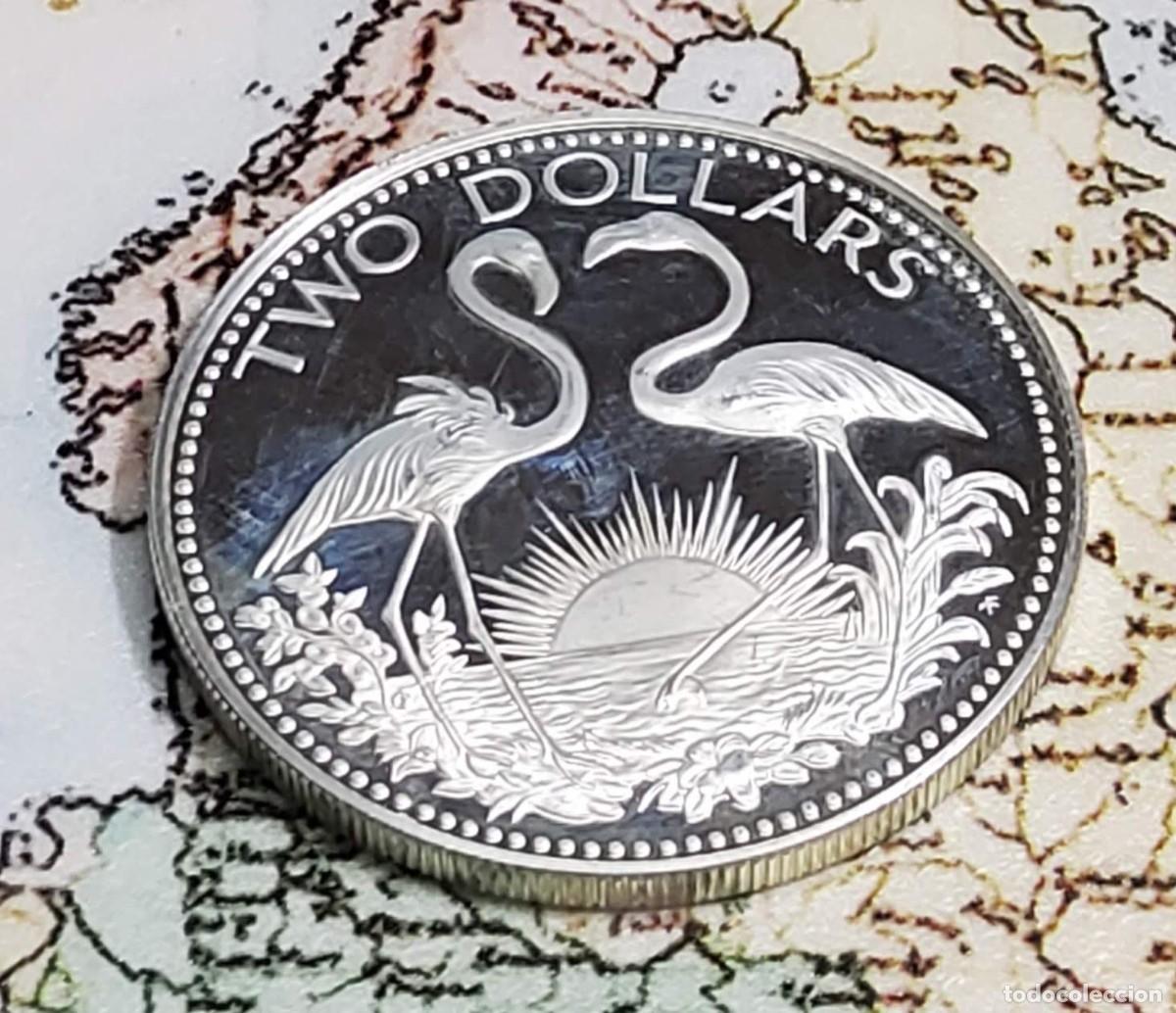 Monedas antiguas de Ocean&iacute;a: 2 D&Oacute;LARES DE PLATA DE BAHAMAS DEL A&Ntilde;O 1975.PROOF.
