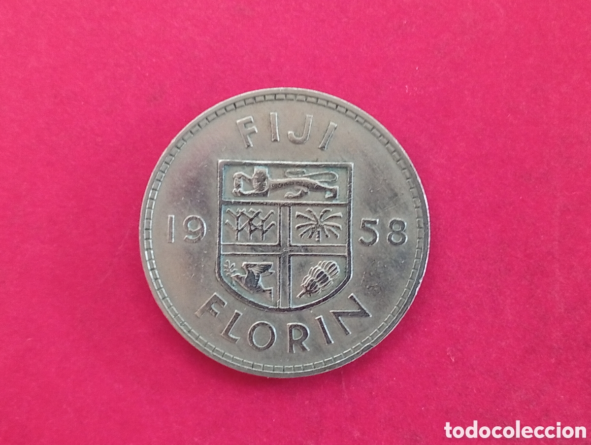 Monedas antiguas de Ocean&iacute;a: 1 flor&iacute;n de Fiji 1958