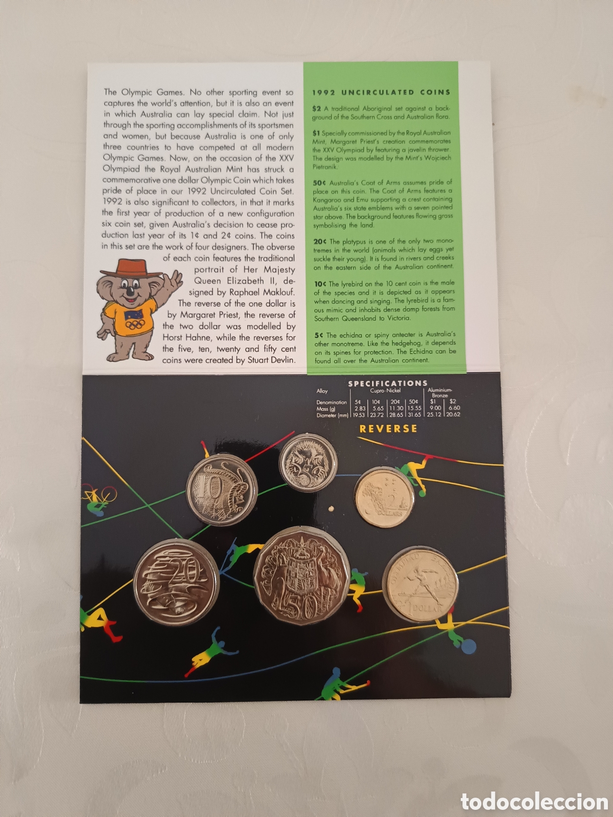 Monedas antiguas de Ocean&iacute;a: Set Monedas Australia. Olimpiadas Barcelona 1992. Sin circular