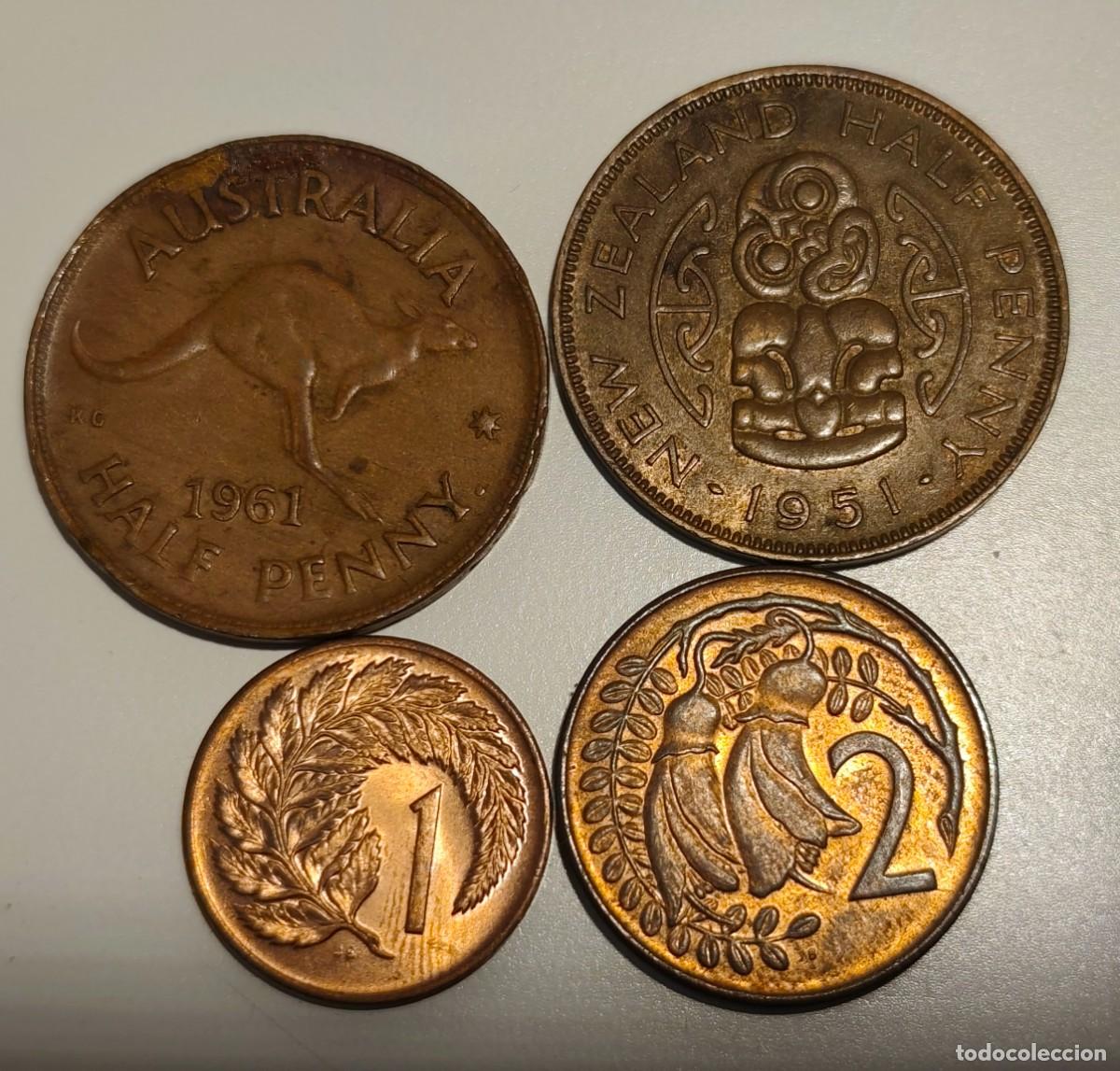 Monedas antiguas de Ocean&iacute;a: LOTE DE MONEDAS - AUSTRALIA 1/2 P 1961 - NUEVA ZELANDA 1/2 P 1951 - 1 Y 2 P 1971