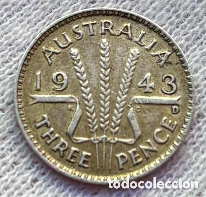 Monedas antiguas de Ocean&iacute;a: Moneda PLATA AUSTRALIA 3 Pence 1942. Peniques Jorge VI