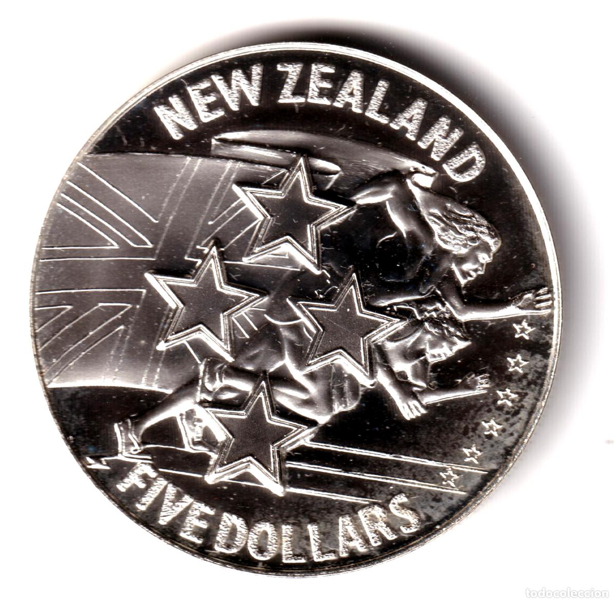 Monedas antiguas de Ocean&iacute;a: NUEVA ZELANDA 5 dolares plata 1984 Olimpiadas de Los Angeles 84