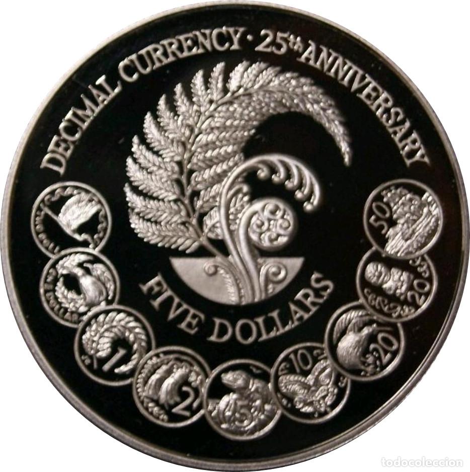 Monedas antiguas de Ocean&iacute;a: NUEVA ZELANDA 5 dolares plata 1992 proof 25 aniversario de la moneda decimal