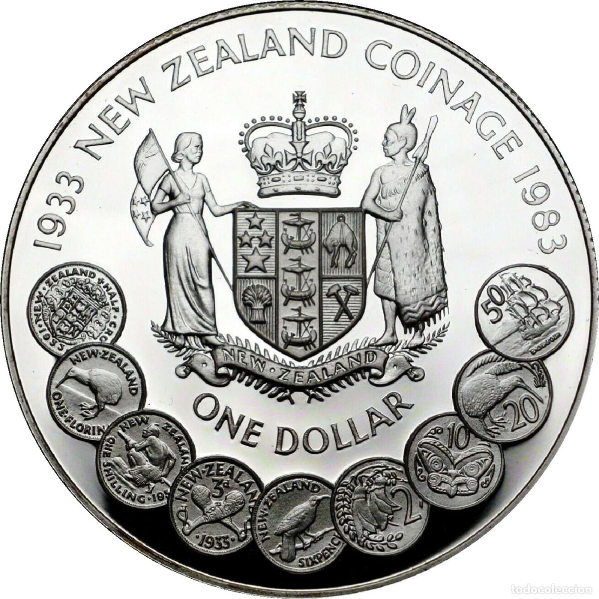 Monedas antiguas de Ocean&iacute;a: NUEVA ZELANDA 1 dolar plata 1983 proof 50 aniversario de la Moneda