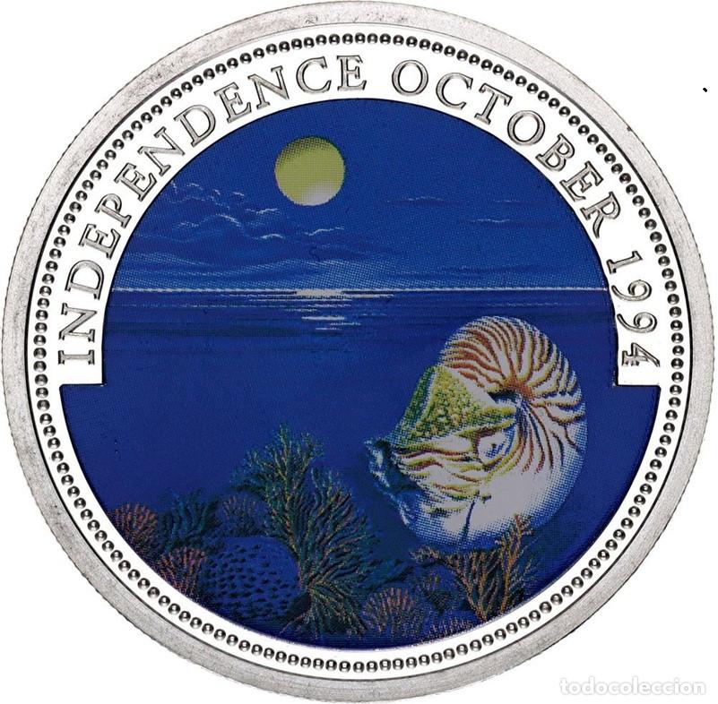Monedas antiguas de Ocean&iacute;a: REPUBLICA DE PALAOS 5 dolares plata 1994 multicolor INDEPENDENCIA
