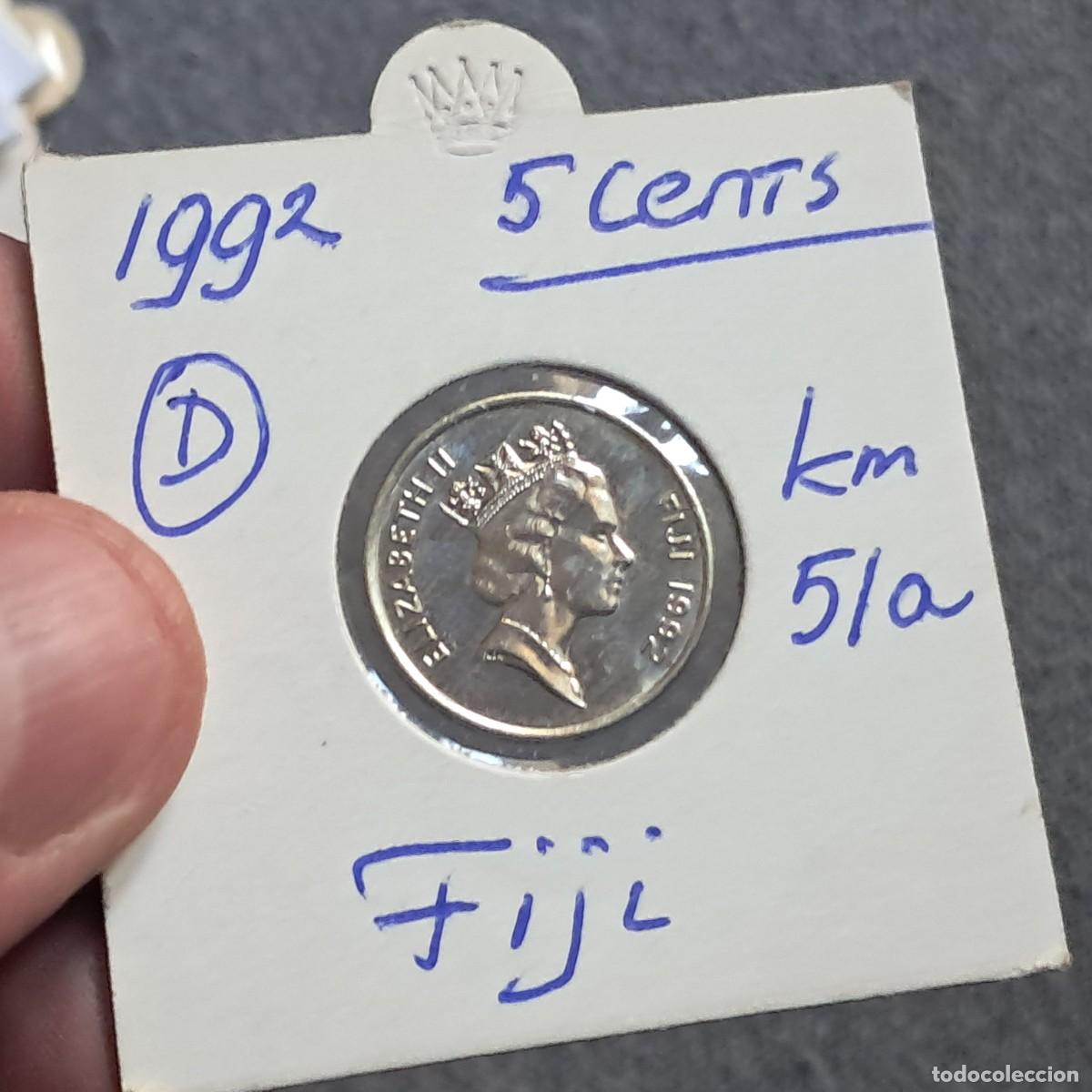 Monedas antiguas de Ocean&iacute;a: MONEDA DE FIJI 5 CENTS 1992 VF - Elizabeth II (3r retrato) KM# 51a, Sch&ouml;n# 51a, N# 949. Ceca Canad&aacute;.