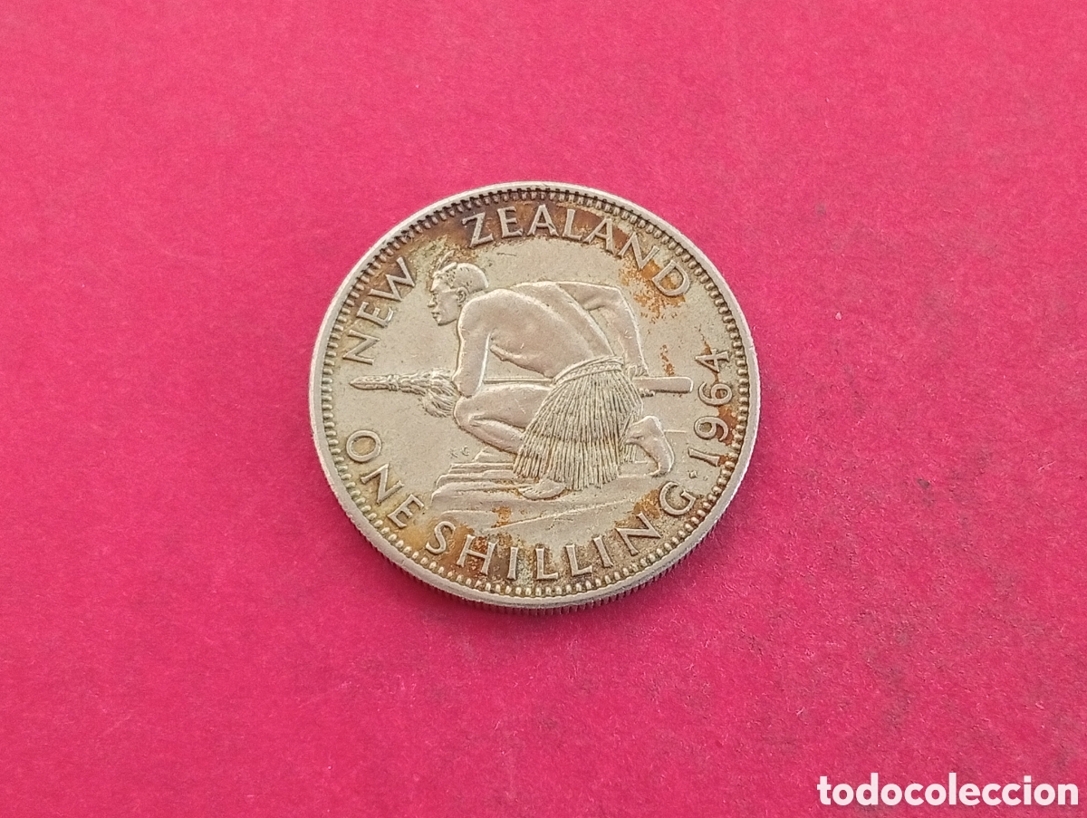 Monedas antiguas de Ocean&iacute;a: 1 chel&iacute;n de Nueva Zelanda 1964