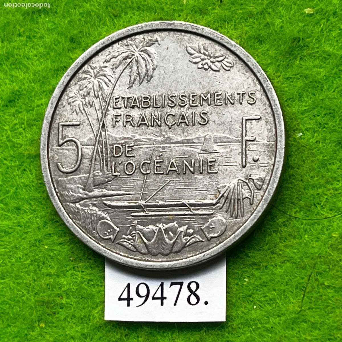 Monedas antiguas de Ocean&iacute;a: Establecimientos Franceses de Ocean&iacute;a, 5 Francos 1952, actual Polinesia Francesa