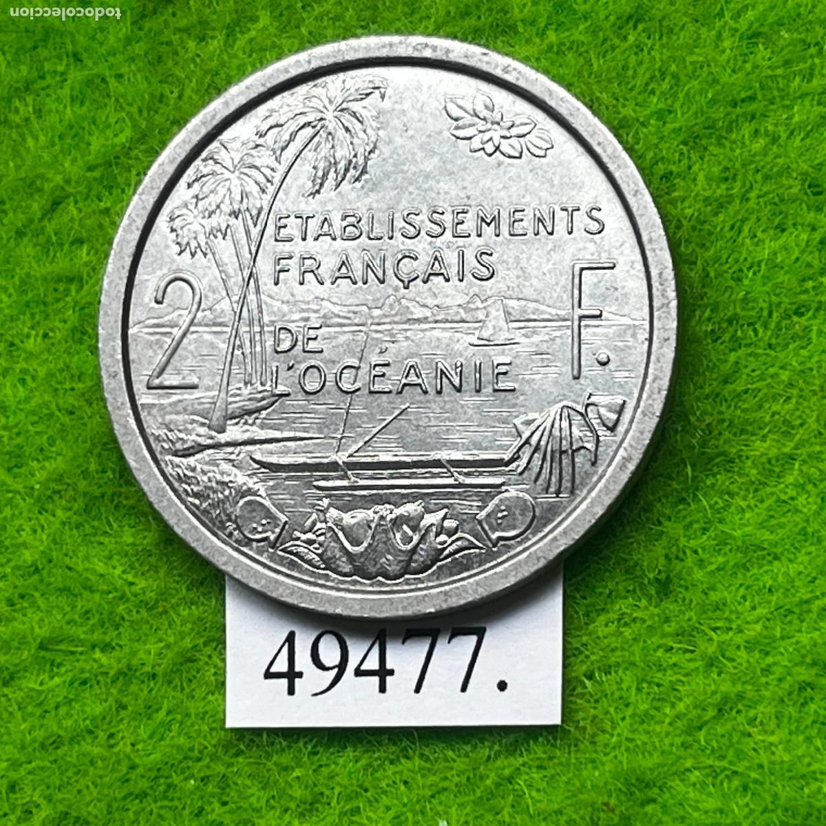 Monedas antiguas de Ocean&iacute;a: Establecimientos franceses de Oceania 2 francos 1949, actual Polinesia Francesa