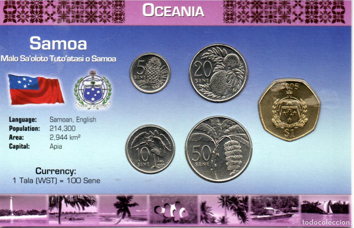 Monedas antiguas de Ocean&iacute;a: CARTERA MONEDAS DE SAMOA, 5 VALORES 2002-2006, SC; 2 FOTOS